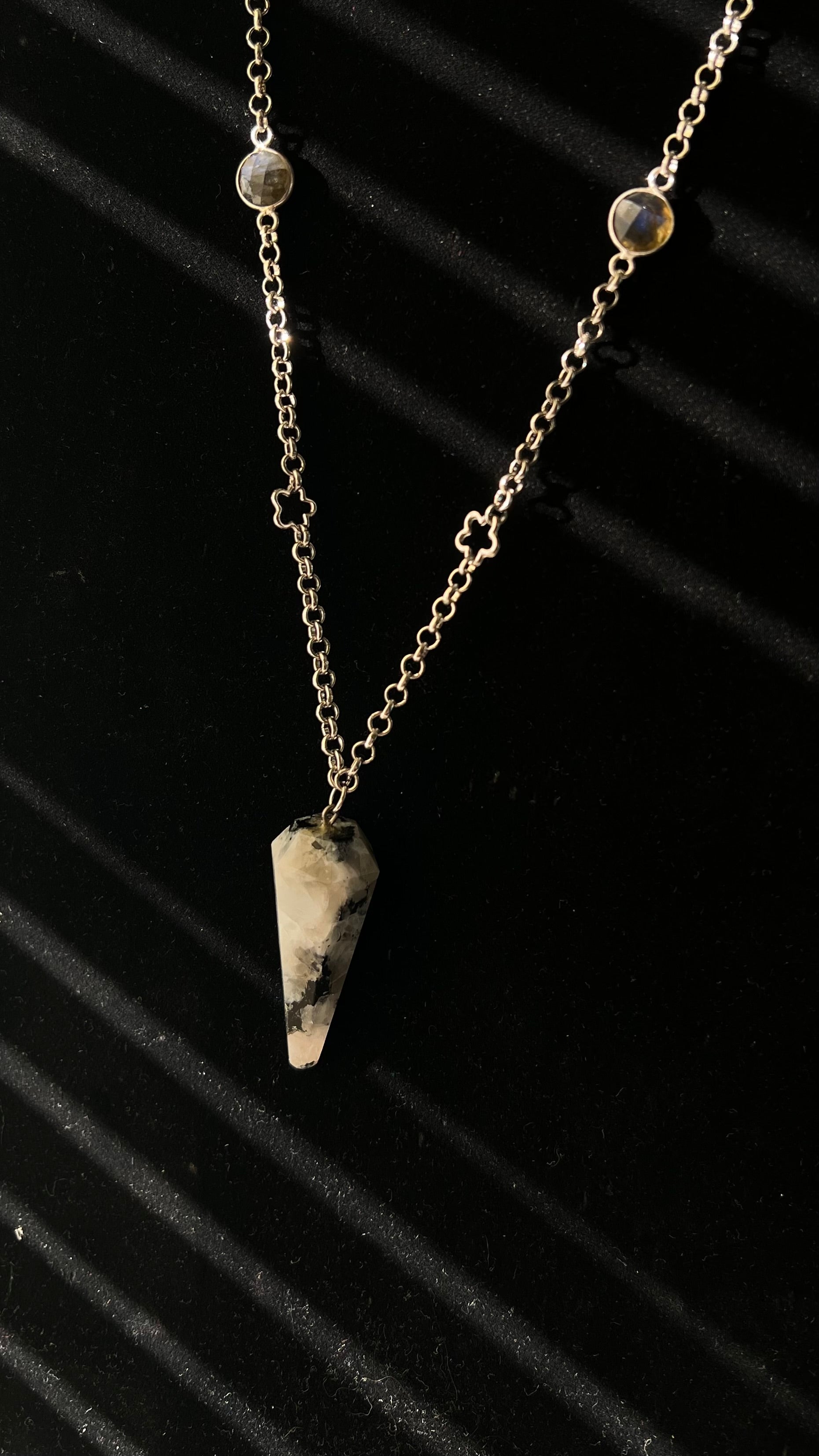 Rainbow Moonstone Point Necklace